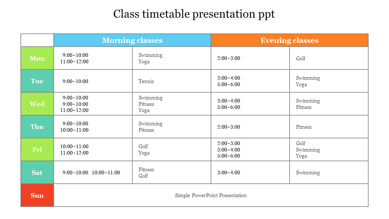 Free - Class Timetable Presentation PPT Slide Designs